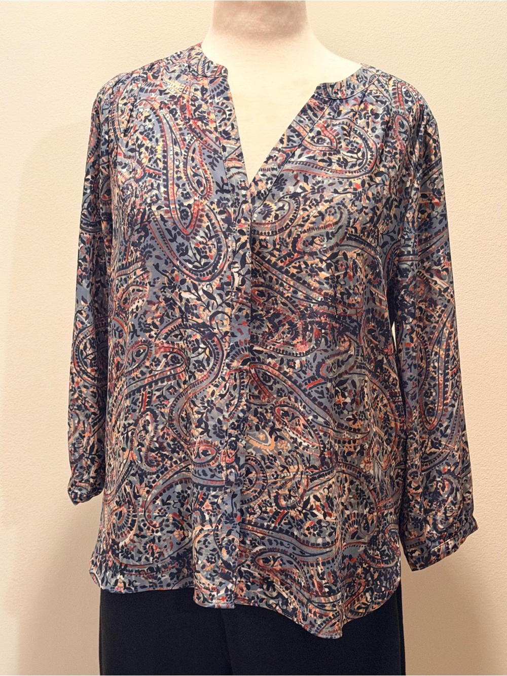 NYDJ Blue Paisley Split-Neck Blouse